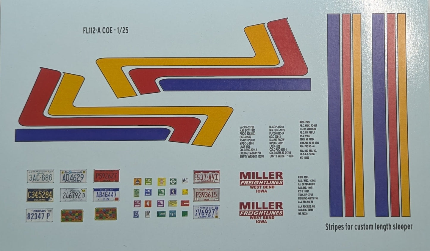 MISPRINT! FL112A Freightliner Stripe Decals 1/25 Red Orange Blue