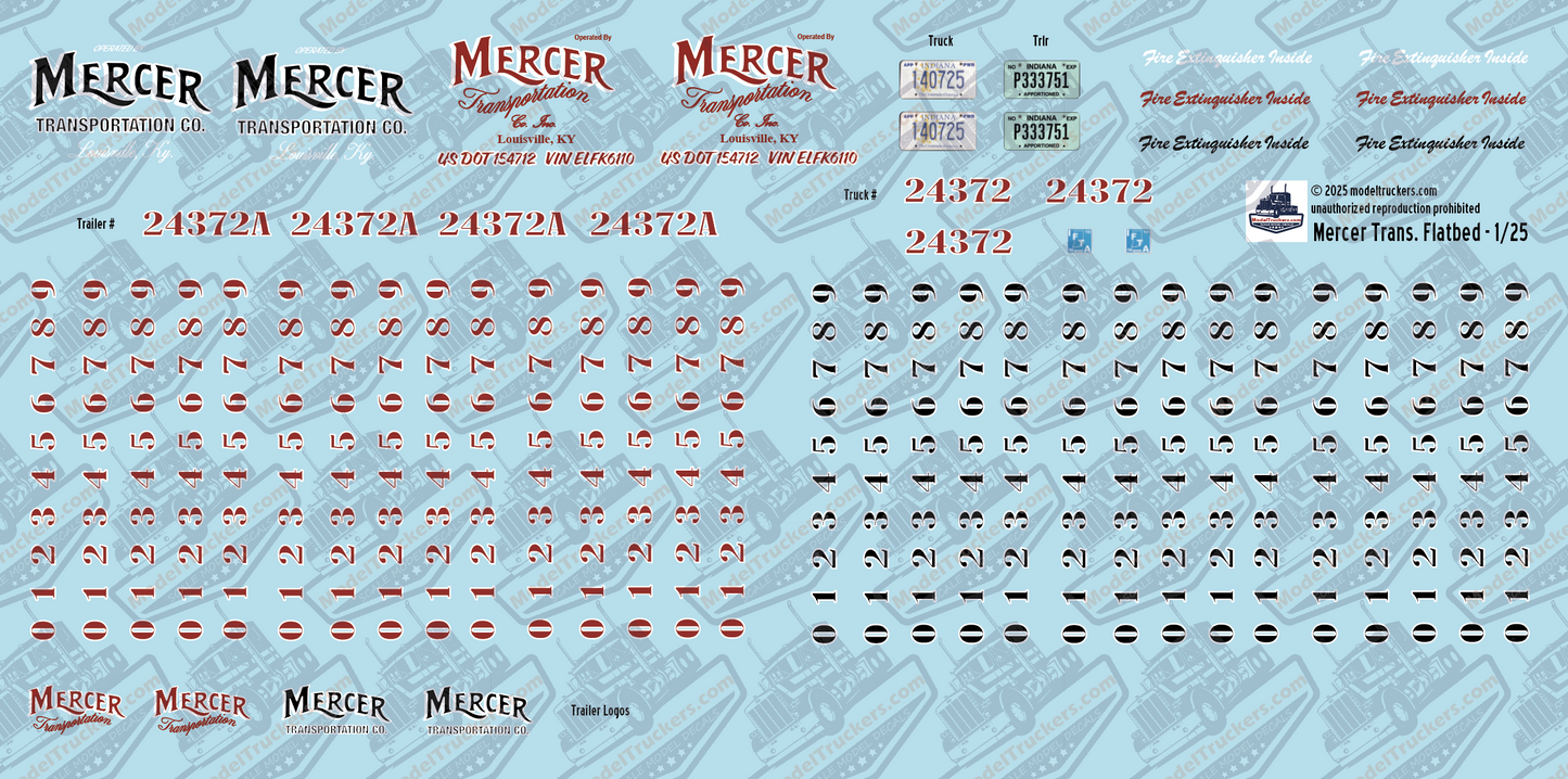 Mercer Transportation (Flatbed) Truck Decals