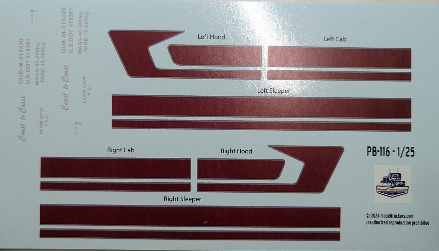 MISPRINT! PB116 Peterbilt Stripes Decals 1/25 scale