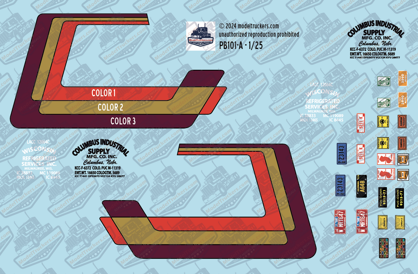 PB101-A - Peterbilt Winslow COE (86" Sleeper) Decal Stripes