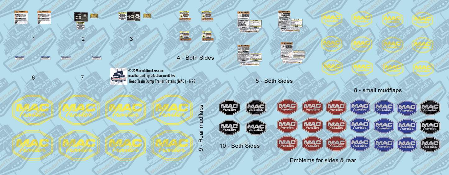 Dump Trailer Michigan Road Train Detail Model Decals