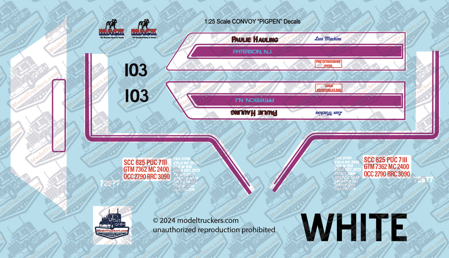 "Convoy" Pig Pen (Love Machine) Semi Model Decals