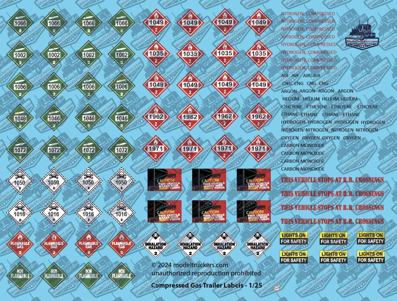 Compressed Gas Tanker Trailer Model Decals