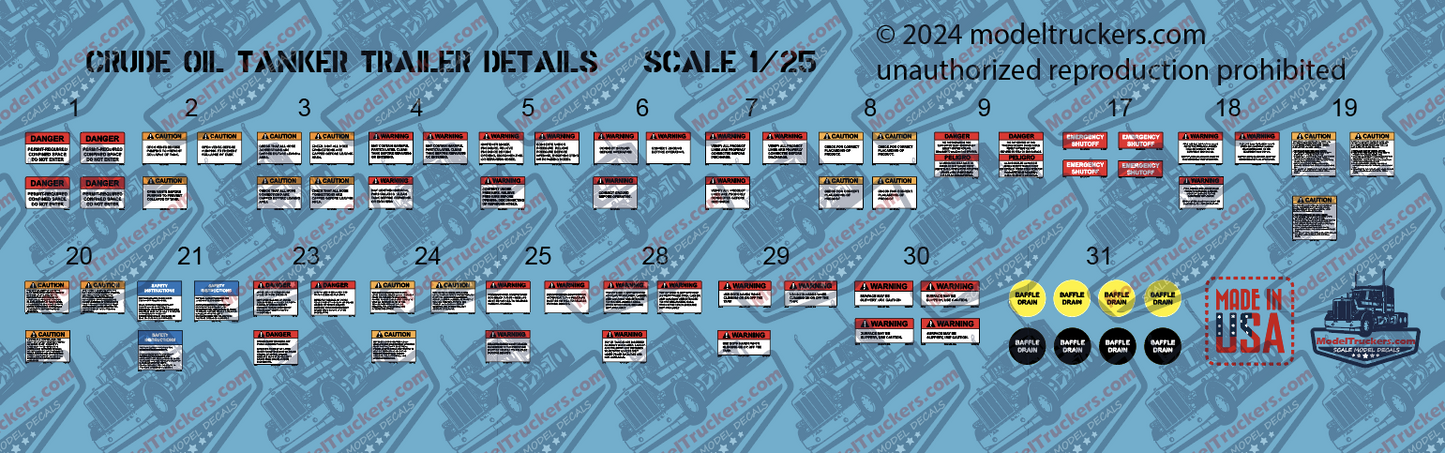 Crude Oil Tanker Trailer Detail Model Decals