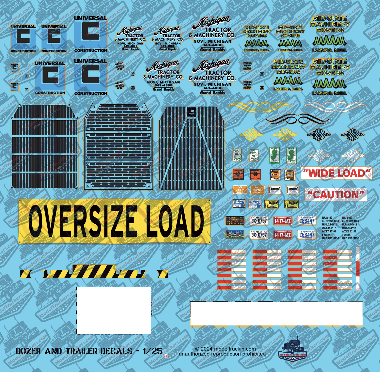 Bulldozer and Low-Boy Trailer Model Kit Decals