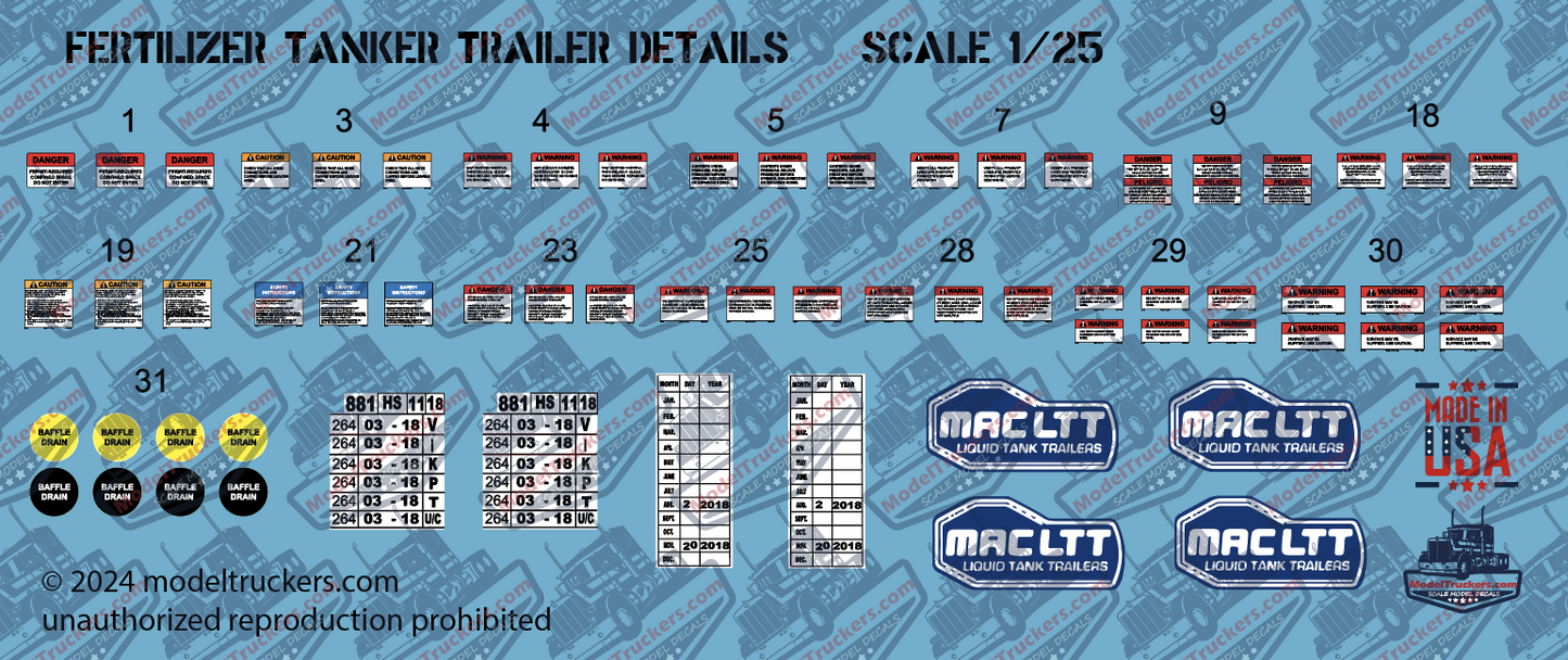 Semi Fertilizer Tank Trailer Detail Model Decals