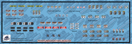 Freightliner & Volvo Model Semi Chassis Detail Decals