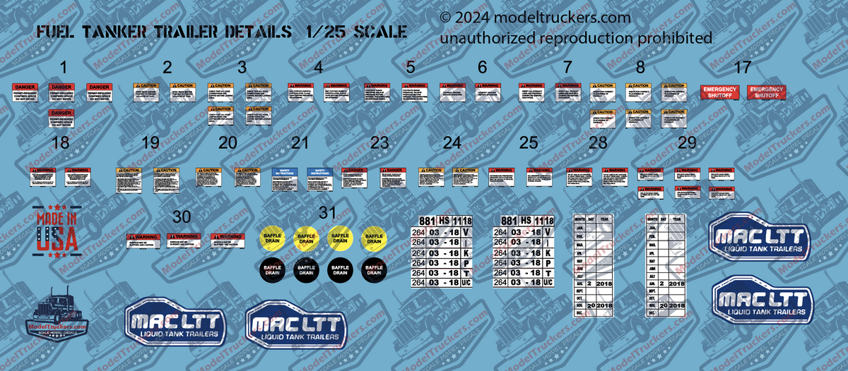 Semi Fuel Tanker Trailer Detail Model Decals – Model Truckers LLC