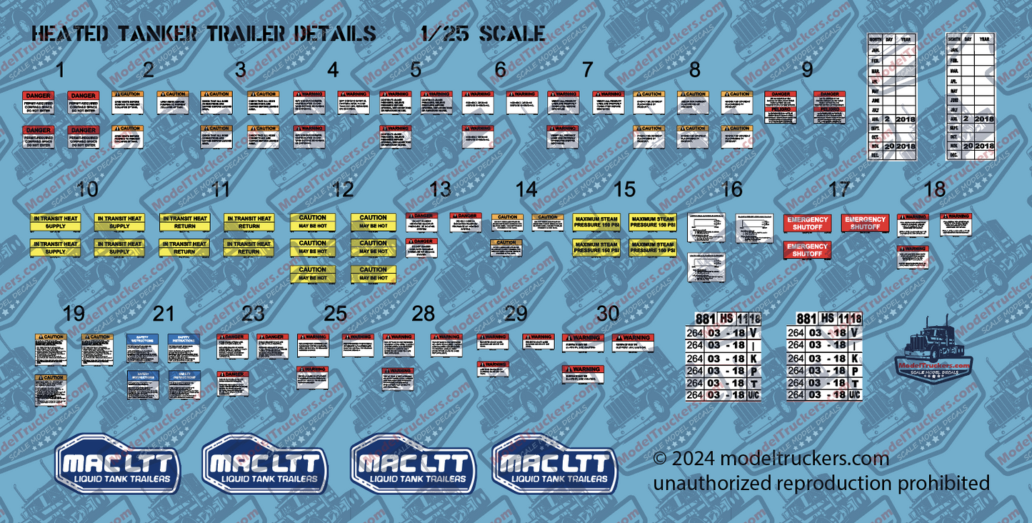 Semi Heated Jacket Tank Trailer Detail Model Decals