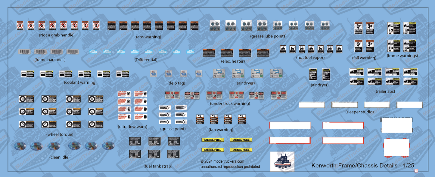 Kenworth Model Semi Chassis Advanced Detail Decals