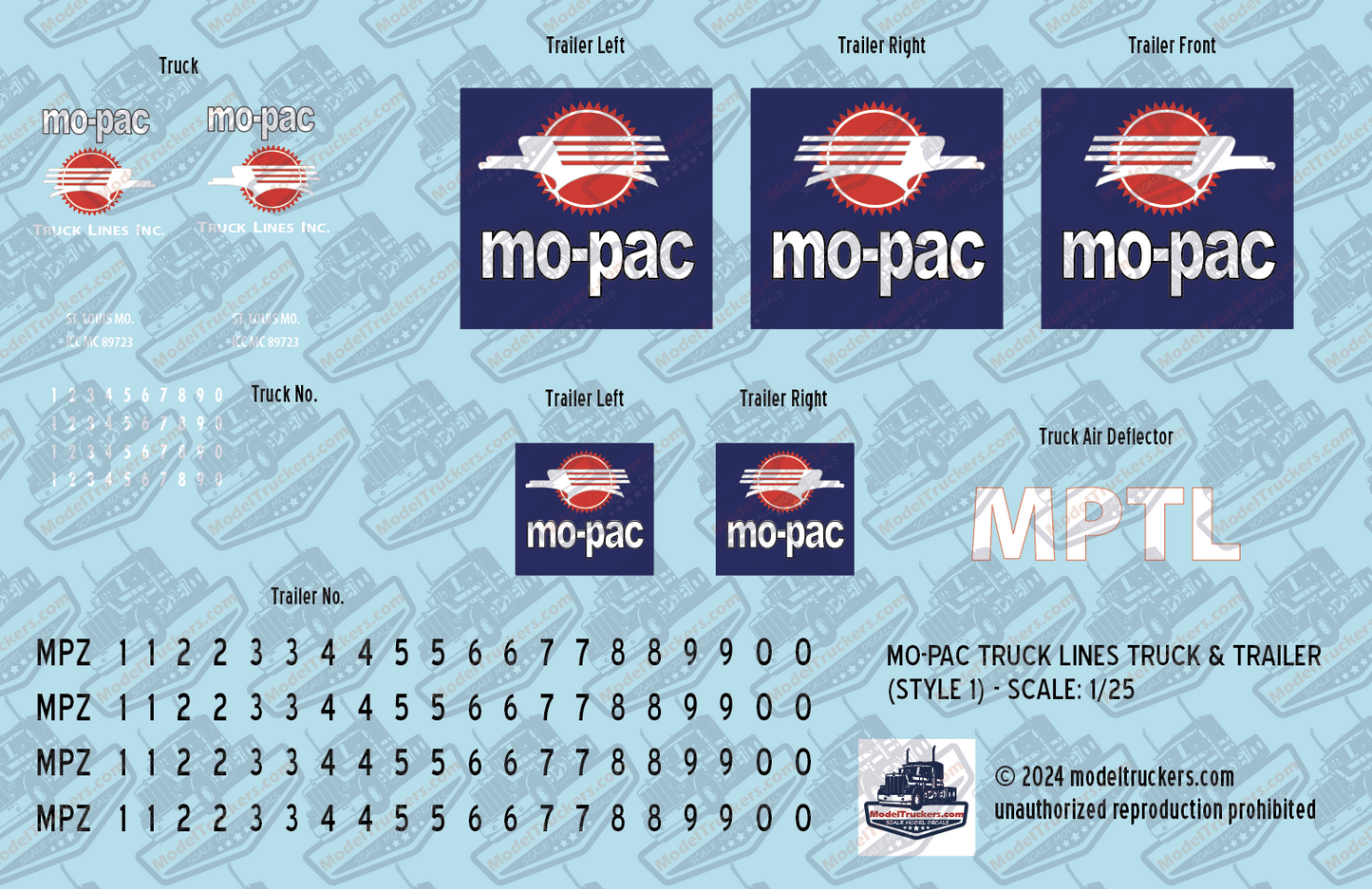 Missouri Pacific Truck Lines (Style 1) Model Decals