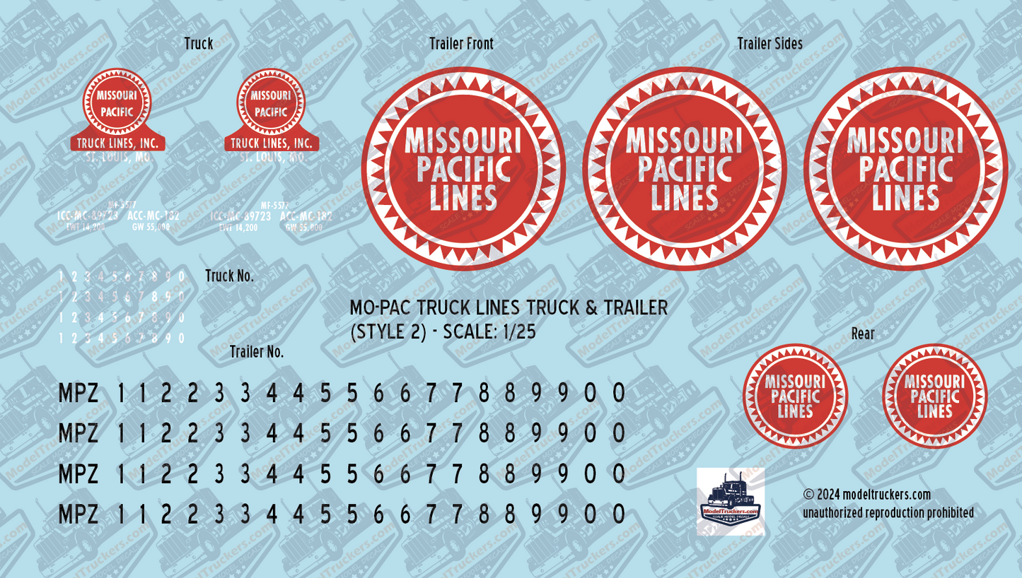 Missouri Pacific Truck Lines (Style 2) Model Decals